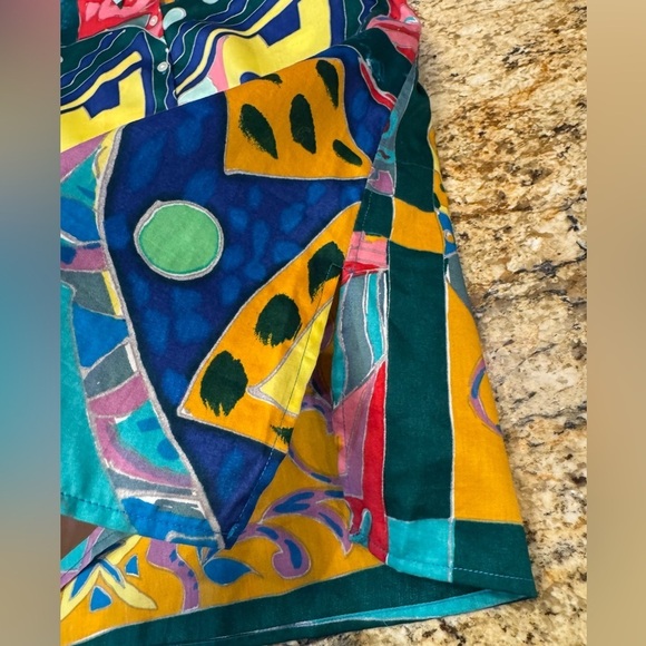 Ralph Lauren Colorful Abstract Artsy Bohemian Cotton Blouse Size Petite Small - Picture 5 of 9